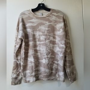 Athleta Camo Pullover XS Cream Tan Sweatsuit Crew Neck Balance